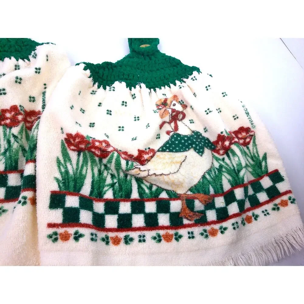 Vintage Cannon Goose Crochet Top Kitchen Hand Towels Set Of 2